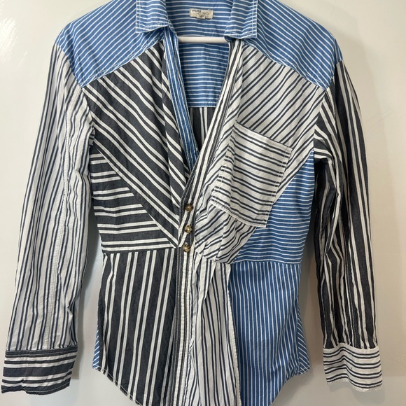 Pilcro Reworked mixed stripe buttondown Blue and White Striped Shirt sz M - Picture 5 of 11
